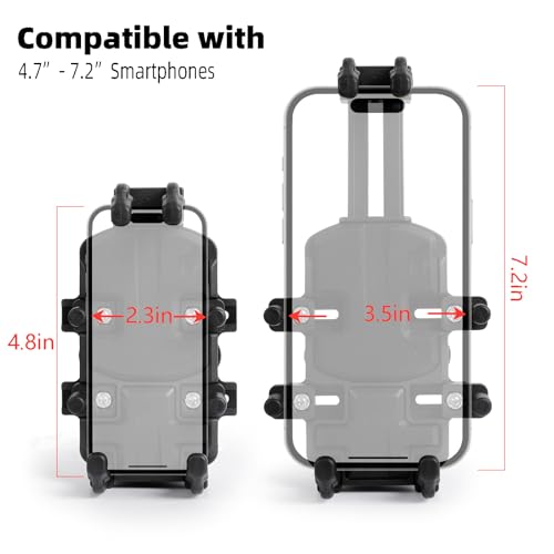 Motorcycle Phone Mount with Vibration Dampener, Waterproof, Sunproof, Aluminum Alloy Handlebar Mounting Base, One-Handed Operation Motorcycle Universal Phone Holder for 4.7"-7.2" Smartphones
