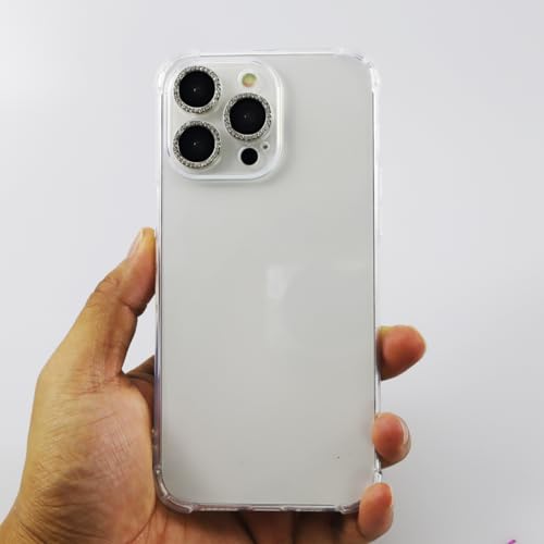 BONVAN for iPhone 15 Pro/Pro Max/14 Pro/ProMax Camera Lens Protector - Bling Glitter Diamond Metal Crystal Tempered Glass Screen Accessories Rhinestones Lens Cover (Silver) - color: Silver