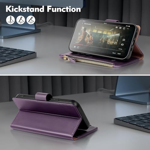 Shieldtop Compatible with Samsung Galaxy S23 5G Wallet Case with Card Holder,Women Men RFID Blocking PU Leather Flip Cover Wrist Strap Zipper Credit Card Slots,Phone Case for S23 5G 6.1",Dark Purple - color: Dark Purple, size: Galaxy S23 - 6.1"