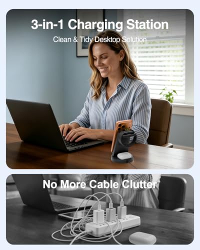 25W MagSafe Charging Station, 3-in-1 Magnetic Wireless Charger for Apple - color: Black-1