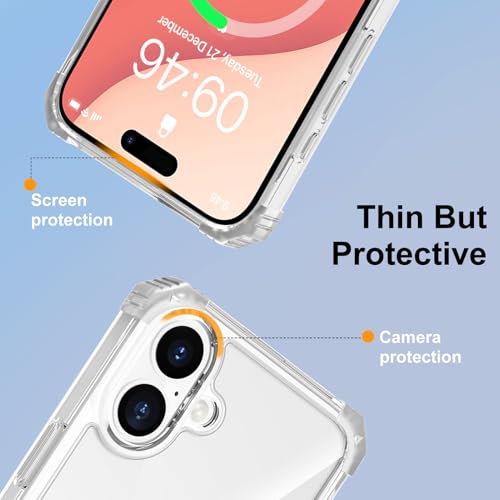 Clear Case for iPhone 16 with Magnetic 360 Rotatable Ring Stand | Military Grade Heavy Duty Cover with 360 Rotatable Ring Kickstand -260417 - color: Clear, size: iPhone 16