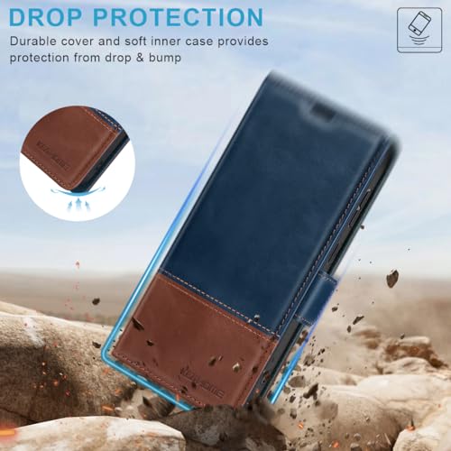 KEZiHOME Genuine Leather Wallet Case for Samsung Galaxy S24 Ultra | Royal Blue/Brown, RFID Blocking Card Slot, Kickstand, Magnetic Protective Phone Folio Cover, Compatible with Galaxy S24 Ultra - color: Royal Blue/Brown