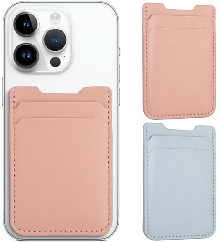 Fulgamo Phone Wallet Stick on,Card Holder for Phone Case,Phone Card Holder | 2Pack,Leather,Self Adhesive Sticker,Double Pocket,Sticky,Back of Cell Phone,Credit ID Card Pouch,For iPhone Samsung Galaxy - color: Pink,Blue