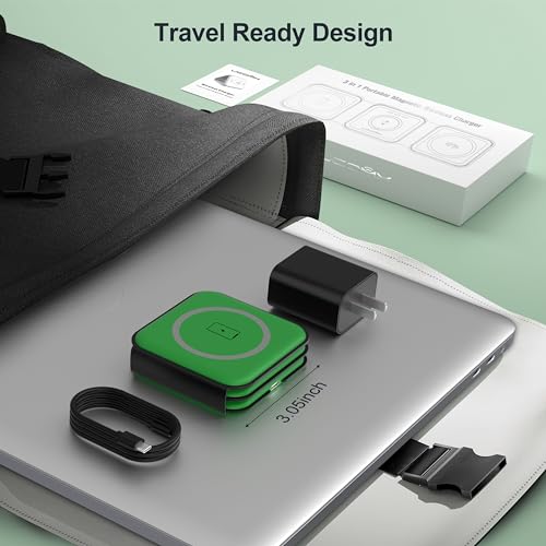 3 in 1 Charging Station for Multple Devices,Foldable 3 in 1 Wireless Charger for Travel,Nano Wireless Charging Station for iPhone16 15 14 13 12 Pro Max/Watch 10 9 8 7 6 5 4 3 Ultra/AirPod Pro - color: Green