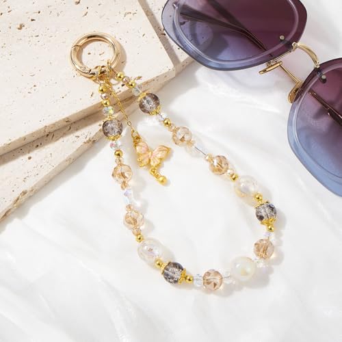 WOZEAH Phone Charm for Women, Beaded Wrist Strap Lanyard with Tether Tab – Anti-Theft Hands-Free Detachable Phone Chain Wristlet - color: Pendant Butterfly