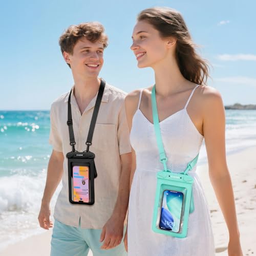 CACOE Waterproof Phone Pouch 2 Pack Up to 8.8", Double Bag, Black+Green | IPX8 Waterproof Phone Case,Adjustable Lanyard,Dry Bags for Beach/Cruise/Travel/Camping/Kayak/Hiking/Lake/Vacation Essentials - color: Black+Green