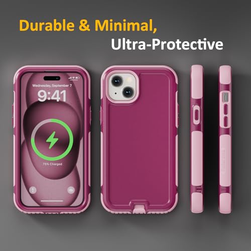 Follaroma Magnetic for iPhone 15 Case, Heavy Duty Cases, Purple Pink,6.1" | Compatible with MagSafe, Heavy Duty Shockproof,Military-Grade Anti-Drop Protective,Dual Layer Magnetic Protection Phone Cover - color: Purple Pink, size: iPhone 15 6.1''