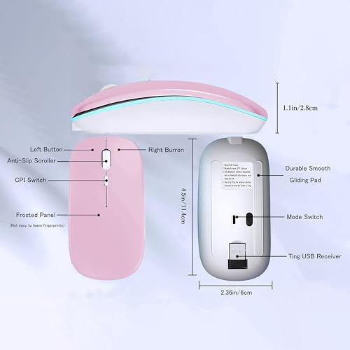 WREANU Wireless Bluetooth Mouse, Rechargeable Laptop Mice, Pink - color: Pink