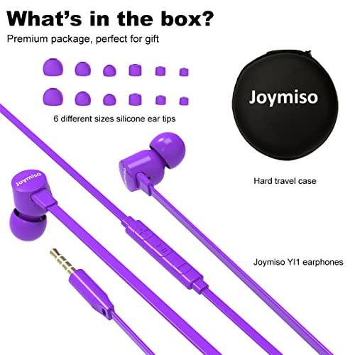 Joymiso Wired Earbuds for School Kids Women Small Ears w Mic & Case Purple - color: Purple
