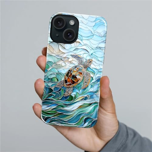 Case Compatible with iPhone 15 Plus, Cute Dual Layer Hybrid Phone Cover, Military Grade Drop Protection, Aesthetic Shockproof Phone Case for Women Girls, Stained Glass Sea Turtle - color: Stained Glass Sea Turtle, size: Iphone 15 Plus