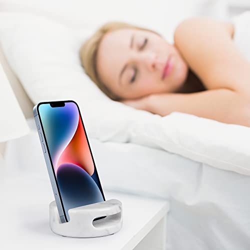 CHISELED ST DF SK Elegant and Versatile White Marble Phone Stand with Sound Amplified Output iPhone Phone Holder Function for Office Desk,Kitchen Counter,Bathroom,and Bedside - size: 3.4×3.4×1.2in