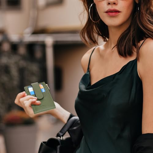 Chelmon Women's RFID Slim Card Holder Wallet | Thin Bifold Multi Card Case with Zipper Coin Pocket Purse for Women(Green Army) - color: Green Army