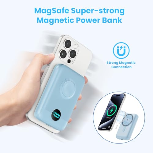 GKUTW Magnetic Portable Charger for iPhone and Apple Watch, 10800mAh 25W PD Fast Charging Power Bank, Dual-Side Magnet Design Travel Essentials Battery Pack for iPhone 17/16/15/14/13/12 (Sky Blue) - color: Sky Blue