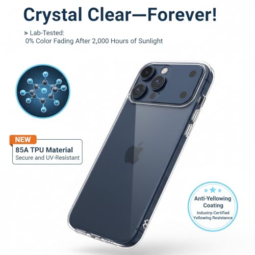 Transparent TPU Phone Case Compatible for iPhone 17 / iPhone 17 Pro, Slim Clear Cover with Anti-Yellowing Material and Raised Camera Bezel (iPhone 17)