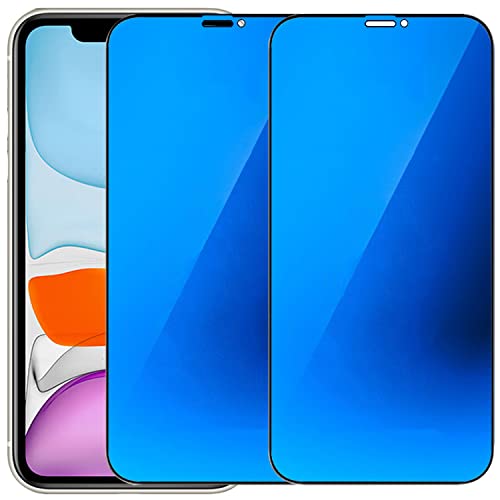 2 Pack Anti-Blue Privacy Tempered Glass Suit for iPhone 11 / iPhone XR Mirror Anti-Spy Screen Protector Anti-Peeping Film Electroplated 9H Hardness Anti-scratch 6.1 inch (Blue) - size: For iPhone 11 / iPhone XR