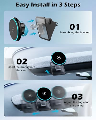 CloudValley Magnetic Qi2 15W Wireless Charger Phone Mount for Tesla Model 3 Highland Model Y Juniper, Strong Grip, 360° Adjustable, Dashboard Car Charger Holder 2025, Design for iPhone MagSafe 17-12 - size: Qi2 15W - Tesla Mount