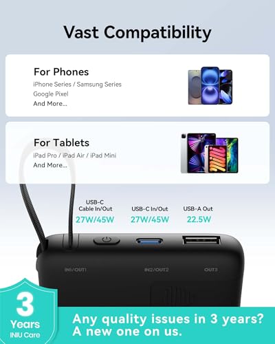 INIU Portable Charger, Smaller 45W Fast Charging Power Bank, 10000mAh Black - color: Black, size: 10000mAh