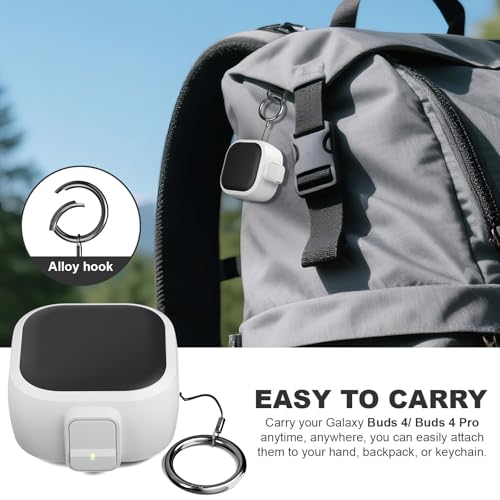for Samsung Galaxy Buds 4 Pro/Buds 4 Case (2026) with Secure Safety Lock Clip,Shockproof Scratch-Resistant Hybrid PC+TPU Soft Shell Protective Cover Accessories with Carabiner&Cleaning Pen(White) - color: White Edge-Black