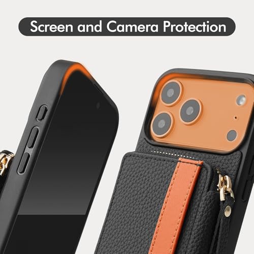 LAMEEKU for iPhone 17 Pro Max Wallet Case with Crossbody Strap, Phone Grip Holder Stand Wrist Strap Cover 6.9 inch Black - color: Black, size: iPhone 17 Pro Max 6.9''