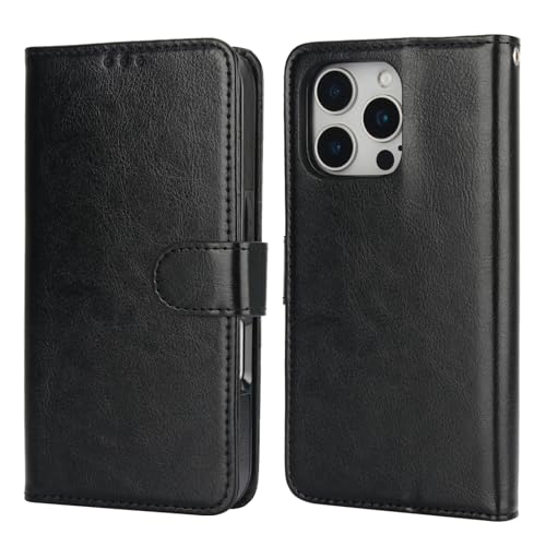 Bocasal Detachable Wallet Case Card Holder for iPhone 16 Pro, Black | RFID Blocking Kickstand Card Slots Holder PU Leather Magnetic Shockproof Wrist Strap Removable Flip Protective Cover 6.3 inch - color: Black