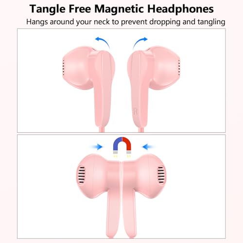 Wired Headphones USB C Earbuds Digital Sound Earphone with DAC Chip and Mic - color: Pink