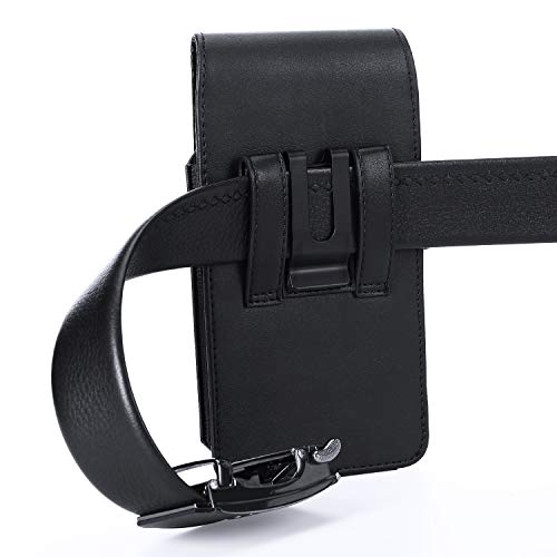 Mopaclle Cell Phone Holster with Belt Clip and Loop,Phone Belt Holder Compatible iPhone 17 Pro Max/Air,iPhone 16 Pro Max, 15, 14 Pro Max, Galaxy S25 Plus, S24 Plus, S23 Plus – Fits with Case On - color: 01 Leather- Black, size: L (6.5 x 3.5x0.5 in)
