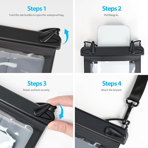 10in Waterproof Phone Pouch for iPhone 17 16 Pro Max, Large Black | Interior Card Pocket, IPX8 Waterproof, Lightweight, Beach & Cruise Essential, Fits up to 10in Phones