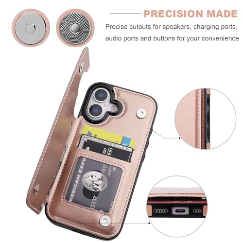 ONETOP for iPhone 17 Wallet Case with Credit Card Holder,Rosegold | Kickstand,ID/Cash Holder,Case Wallet with Card Slots,Double Magnetic Clasp,Durable PU Leather Shockproof Cover for Women Men - color: Rose Gold