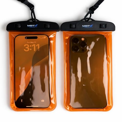2-Pack Waterproof Phone Pouch, Orange | IPX8 Certified, Touchscreen Friendly, Fits Up to 6 Inch Phones, Swimming Beach Diving, Universal Dry Bag - color: Orange