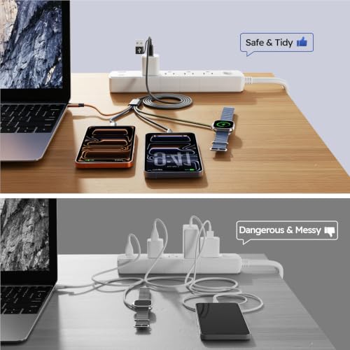 Travel Essentials Triple USB C 4in2 Multi Charging Cable for iWatch Charger - color: Green&Blue&Coffee, size: AC to 2C+L+iWatch
