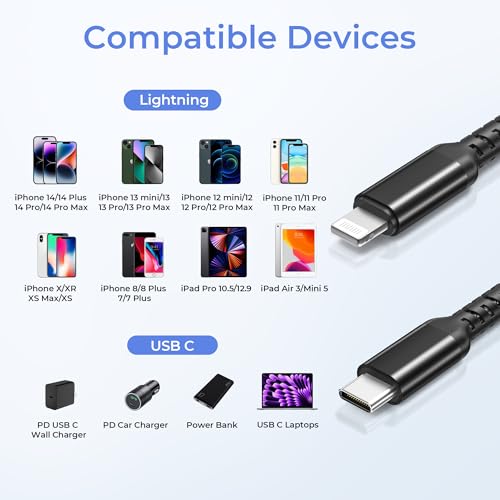 Basesailor USB C to Lightning Charger Cable 3.3FT with USB A Adapter - color: Black, size: 3.3FT/1M