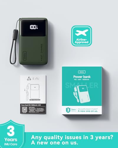 INIU Power Bank, Compact 10000mAh 45W PD Fast Charging Portable Charger - color: Green