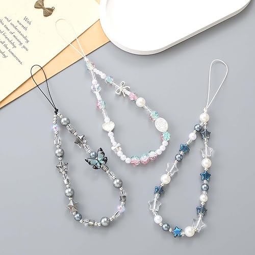 Beaded Phone Charm Lanyard Strap Girly Style Fixed Beads Pearl Lanyards - color: PH-wjzz-1