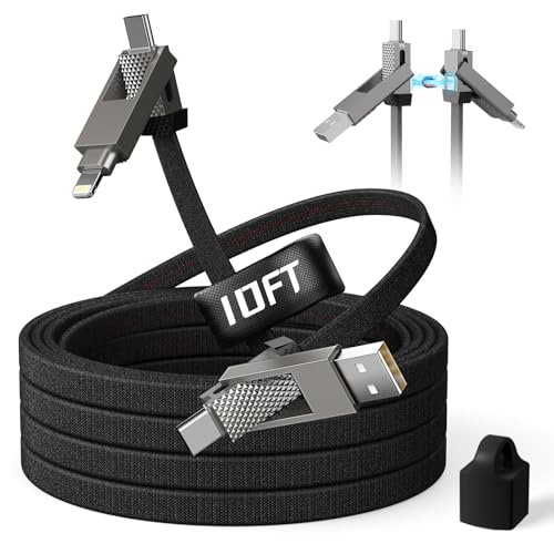 4 in 1 Charging Cable 100W,USB C and Lightning cable 2 in 1 iphone 16 Charger cord 10 FT Fast Charging USB C Cable Multi Charging Cable with E-Mark Chip for iPhone 16/15/14/13、12/11/Pad/Android/Tablet