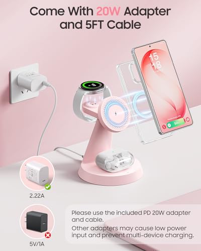 Meifigno Magnetic Wireless Charger for Samsung S26 Ultra/Galaxy Watch8,Pink - color: PINK