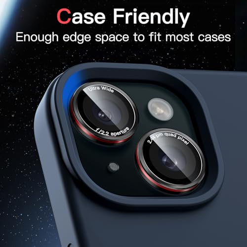 JETech Camera Lens Protector for iPhone 15/15 Plus, Black+Red, 1 Set - size: iPhone 15/15 Plus
