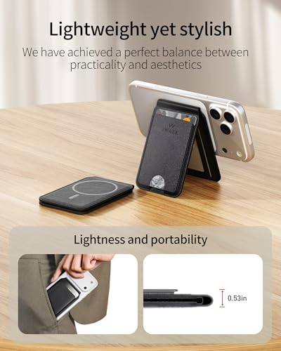 iWALK Stronger Magnetic Wallet, Upgraded for MagSafe Wallet, RFID Blocking, 5 Card Holder with Adjustable Stand, Slim Leather Phone Wallets for iPhone 17/16/15/14/13/12 Series, iPhone Wallets - color: Black