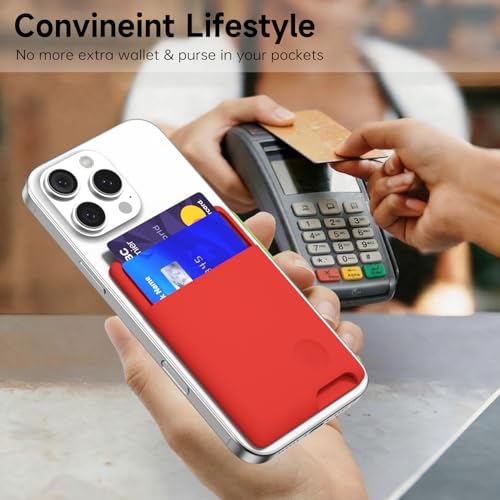 oakxco Phone Wallet Stick On, Secure Phone Card Holder Silicone, Adhesive Pocket Sleeve ID Credit Card, Slim Thin Card Case for Men Women Cute, Compatible with Apple iPhone Samsung Pixel, Red - color: Red