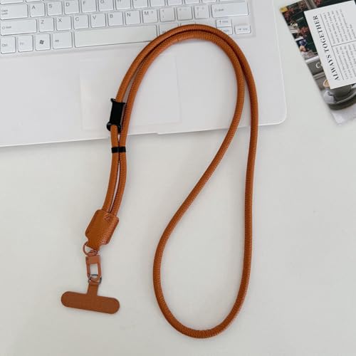 Phone Leather Lanyard with Tabs,Adjustable Anti Theft Phone Crossbody Strap for iPhone and Smartphone,Purse - color: Brown