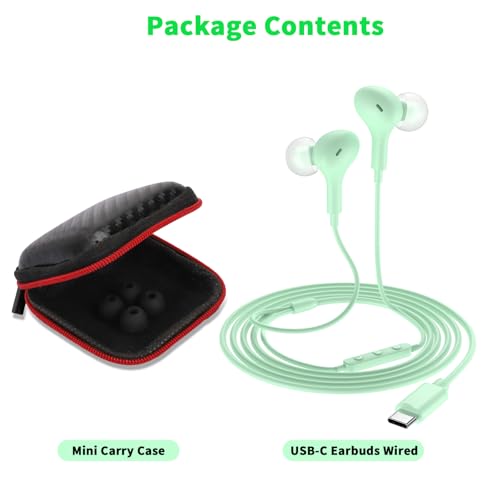 USB C Headphones Wired Earbuds for iPhone 18 Pro Max 17 16 15,Green - color: Green