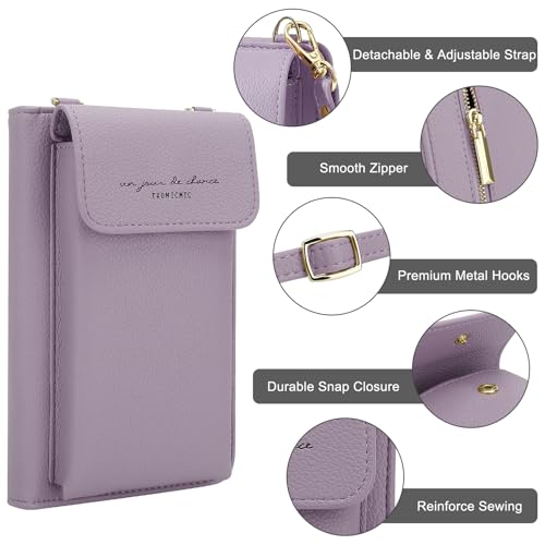DOB SECHS Leather Passport Wallet Crossbody Phone Bag, RFID Blocking Passport Holder Credit Cards Case for Women - color: Purple-2