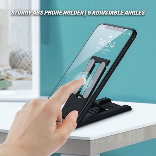 Foldable Phone Stand for Desk | Six Position Adjustable Folding Bracket for Cell Phone | Black Cellphone Holder for Desk & Smartphone Stand | Cellphone & Accessories for Men & Women - style: J