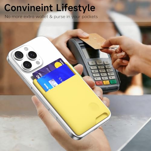 oakxco Phone Wallet Stick On, Secure Phone Card Holder Silicone, Adhesive Pocket Sleeve ID Credit Card, Slim Thin Card Case for Men Women Cute, Compatible with Apple iPhone Samsung Pixel, Yellow - color: Yellow