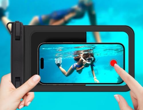Double Space Waterproof Phone Pouch Case - IPX8 Water Proof Cell Phone Dry Bag with Lanyard,Vacation Beach Pool Kayak Cruise Travel Essentials, Phone Pouch Up to 7.5" Black