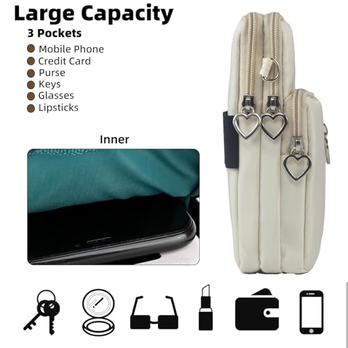 Small Crossbody Bag for Women - Mini Phone Purses with Crossbody Strap and Wallet - Nylon Arm Bag - color: A-off-white