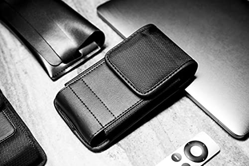 Belt Holder for iPhone 17 17 Pro 16 16e 16Pro 15 14 13 12 11 Xs XR | Vertical Rugged Nylon Cell Phone Holster Case with Clip For Men (Fits Otterbox Commuter Case) Black