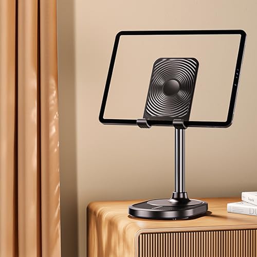Phone Stand for Desk, Height Adjustable Desktop Phone Holder, 270°Angle Adjustable Tablet Stand with Weighted Base and Aluminum Alloy Support Rod for Phone and Tablet 4"-11" - color: Black