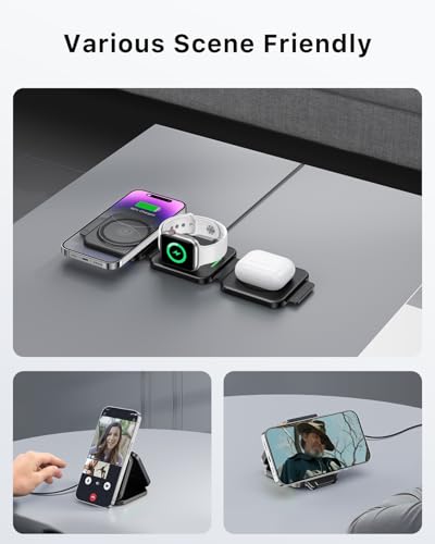 3-in-1 Foldable Magnetic Wireless Charging Station - color: Black