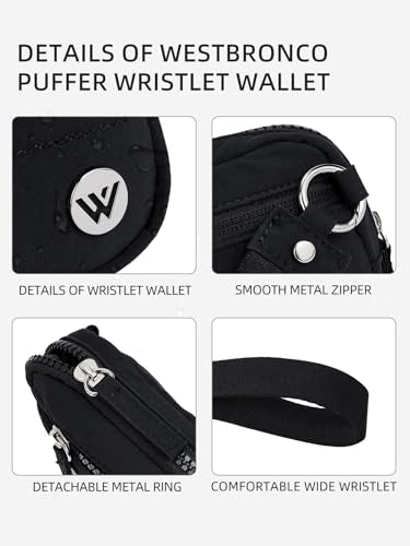 WESTBRONCO Wristlet Wallets for Women – RFID Blocking Quilted Nylon Phone Wallet, Card Holder Purse for Travel & Everyday Use - color: Black