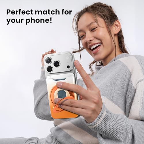 for Magsafe Wallet, 2 Card Holder, With Rotating Stand, Orange - color: Orange